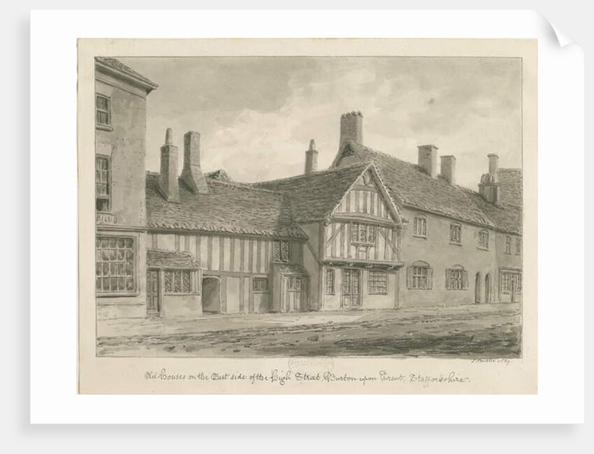 Burton-upon-Trent - Old Houses on High Street: sepia drawing, 1839 by John Buckler