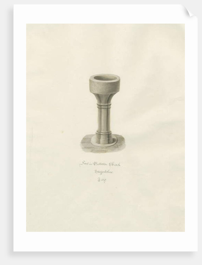 Font in Butterton Church by John Buckler