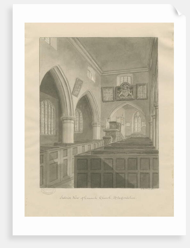 Interior of Cannock Church: sepia drawing, 1841 by John Buckler