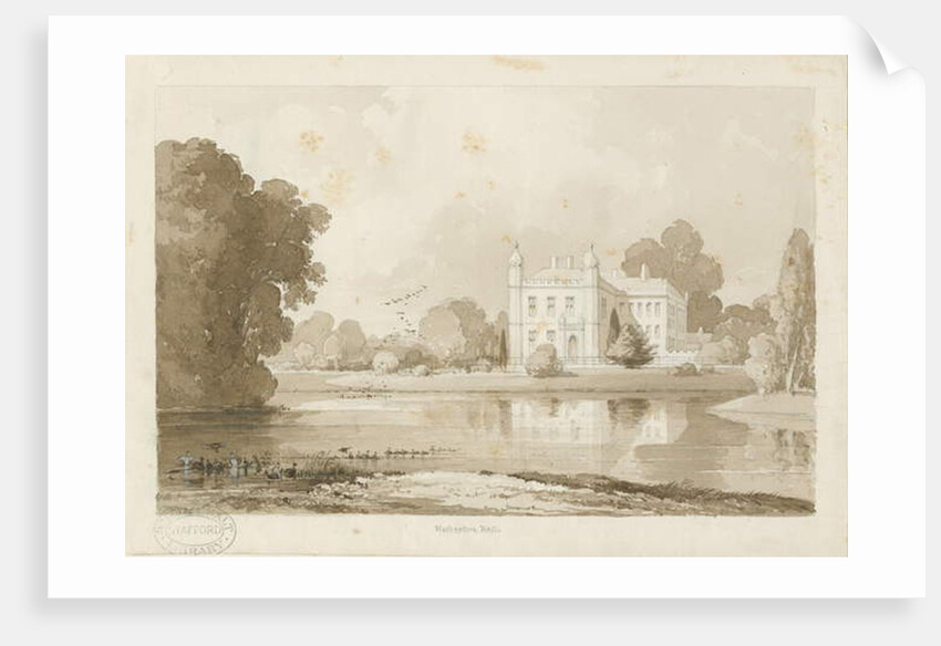 Hatherton Hall: sepia drawing, 1843 by Thomas Peploe Wood