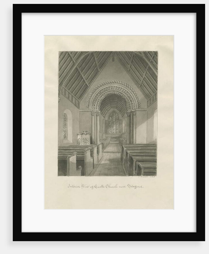 Castle Church - Interior of Church: sepia drawing, 1845 by John Buckler