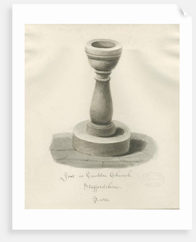 Font in Cauldon Church by John Buckler