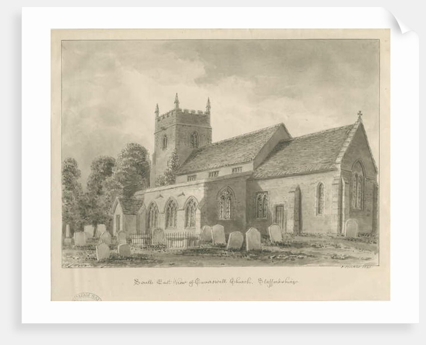 Caverswall Church: sepia drawing, 1844 by John Buckler