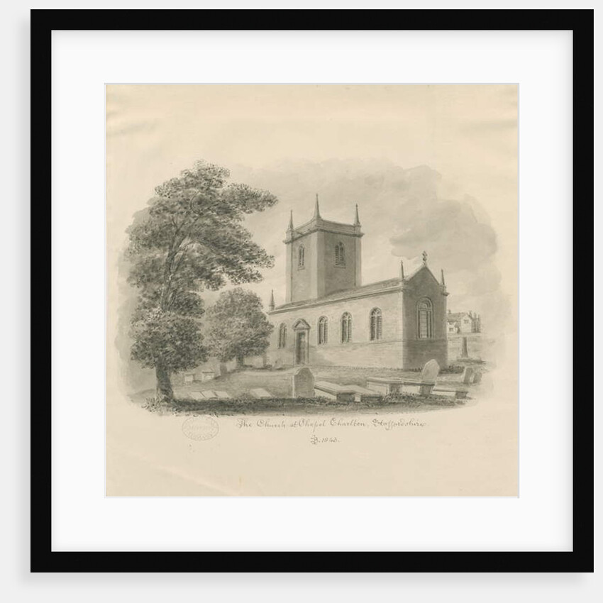 Chapel Chorlton Church: sepia drawing, 1843 by John Buckler