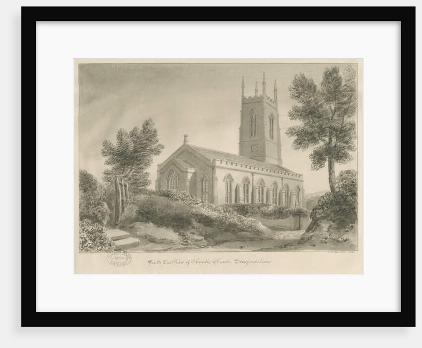 Cheadle Church: sepia drawing, 1841 by John Chessell Buckler