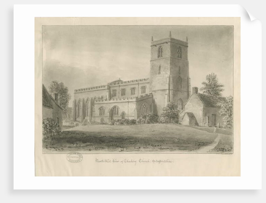 Checkley Church: sepia drawing, 1841 by John Chessell Buckler