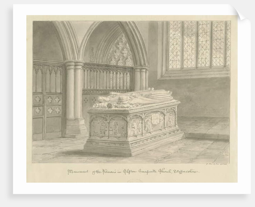 Clifton Campville Church - Vernon Monument: sepia drawing, 1838 by John Buckler