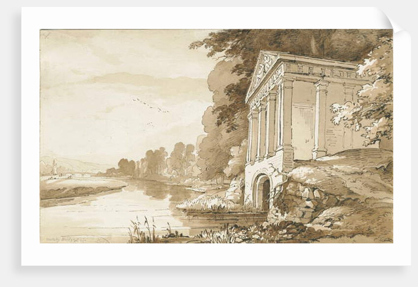 Colwich - Temple near Wolseley Bridge: sepia wash drawing, nd [1837-1838] by Thomas Peploe Wood