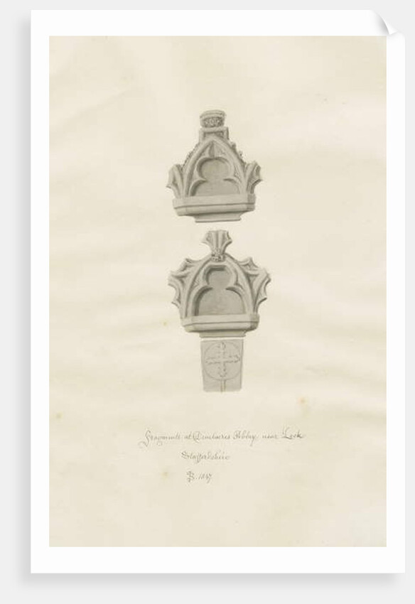 Dieulacres Abbey: sepia drawing, 1847 by John Buckler