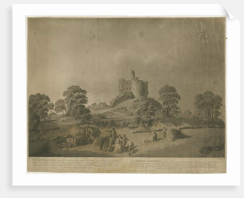 Dudley Castle: - The Keep: aquatint with engraved description by School English