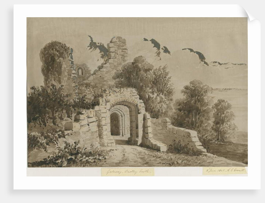 Dudley Castle - The Gateway: red-sepia wash drawing, 8 Jun 1843 by Allen Edward Everitt