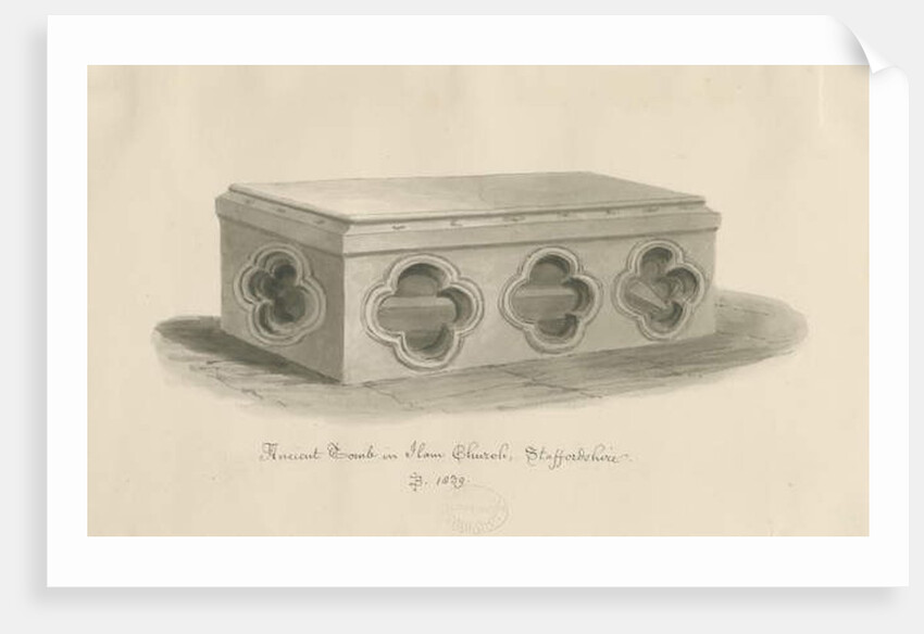 Ilam Church Tomb of St. Bertram sepia drawing, 1839 posters & prints