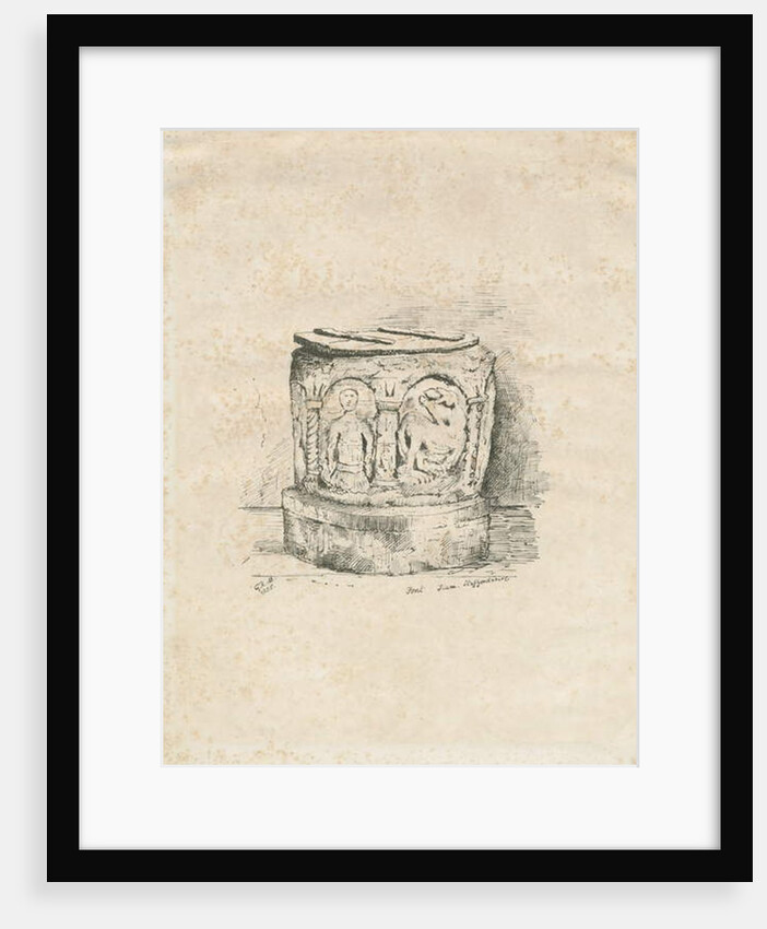 Font in Ilam Church: lithograph, 1855 by School English