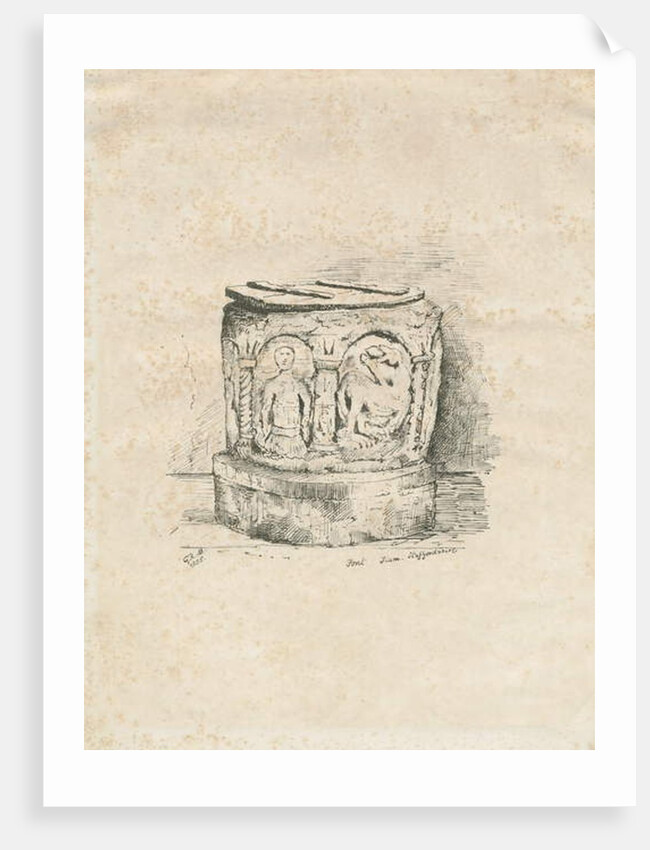Font in Ilam Church: lithograph, 1855 by School English