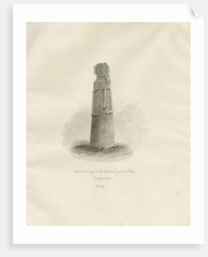 Ilam Church - Ancient Cross: sepia drawing, 1847 by John Buckler