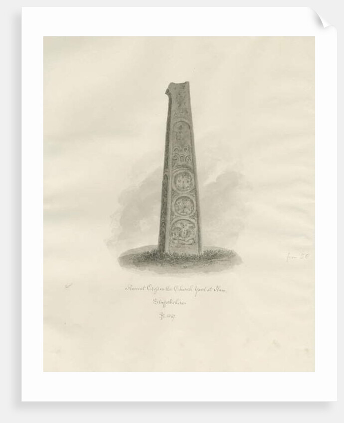 Ilam Church - Ancient Cross: sepia drawing, 1847 by John Buckler