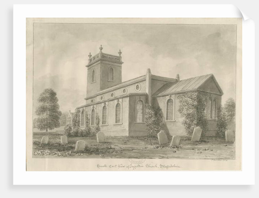 Ingestre Church: sepia drawing, 1841 by John Buckler