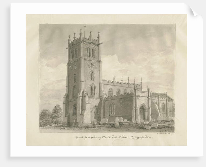 Eccleshall Church: sepia drawing, 1837 by John Buckler