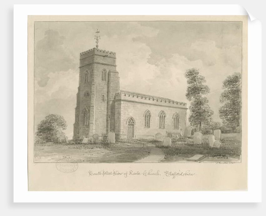 Keele Church: sepia drawing, 1840 by John Buckler
