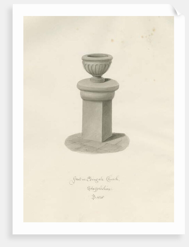 Font in Edingale Church by John Buckler