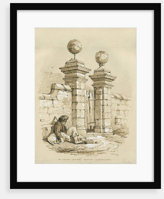 Colwich - Ancient Gateway at Bank Top: sepia drawing, 1839 by Thomas Peploe Wood