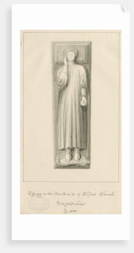 Elford Church - 'The Stanley Monument': sepia wash, 1838 by John Buckler