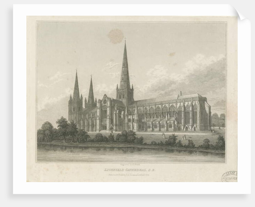 Lichfield Cathedral - South East View: engraving, nd [c 1833] by Thomas George Lomax