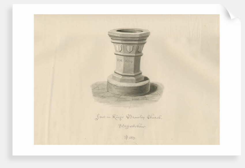 Font in Kings Bromley Church by John Buckler