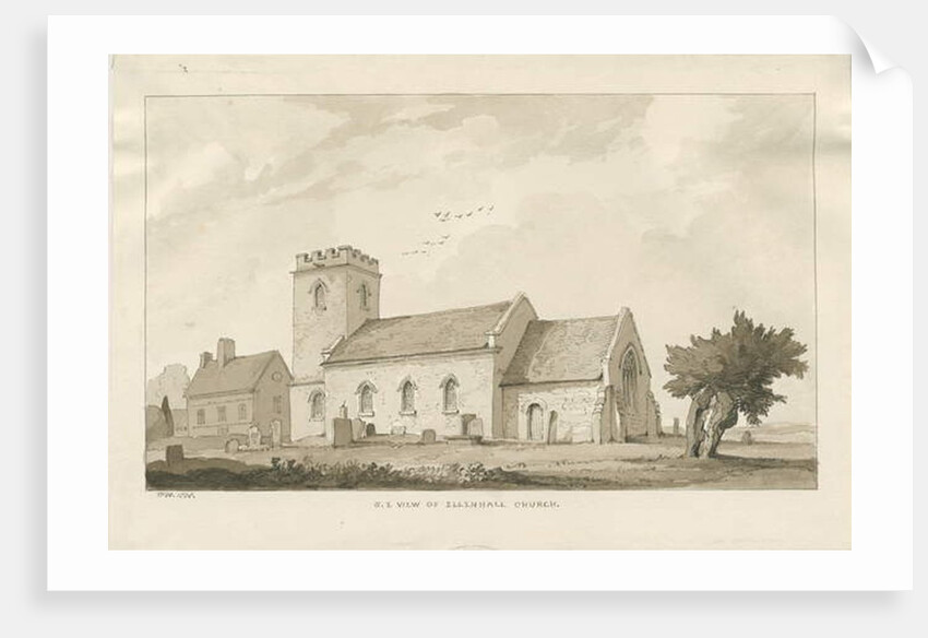 Ellenhall Church: sepia drawing, 1838 by Thomas Peploe Wood