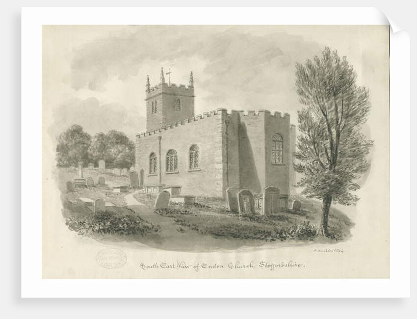 Endon Church: sepia drawing, 1844 by John Buckler