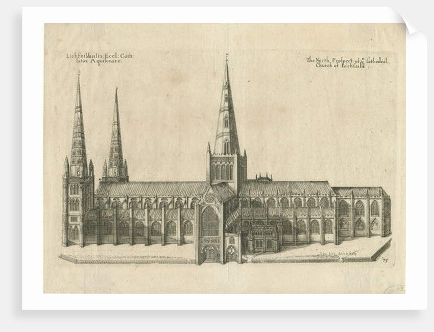 Lichfield Cathedral - South View: copper-plate engraving by William Dugdale