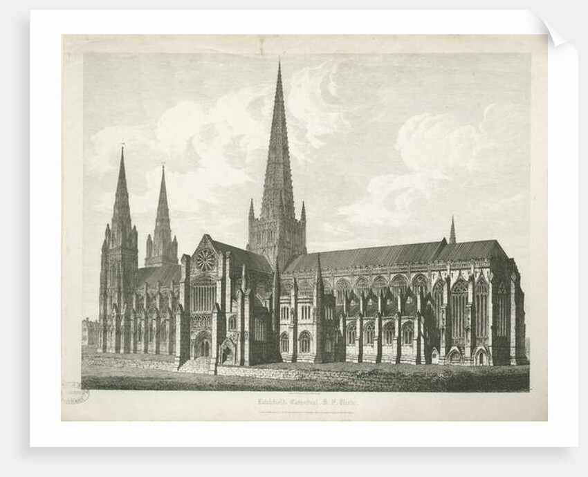 Lichfield Cathedral - South East View: engraving, nd [c 1823] by John Coney