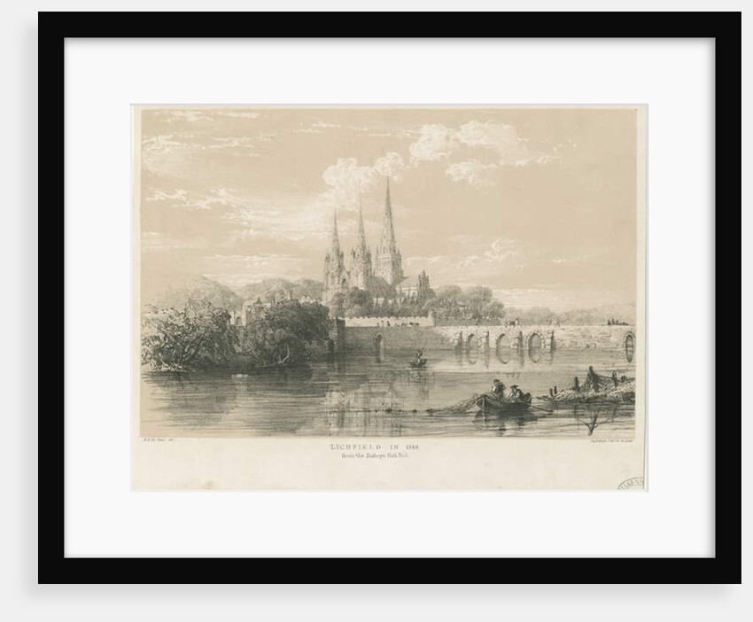 Lichfield Cathedral - South West View: tinted lithograph, 1548 by Louis Haghe