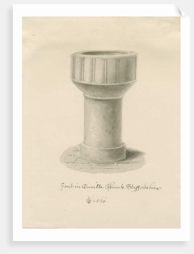 Font in Enville Church by John Chessell Buckler