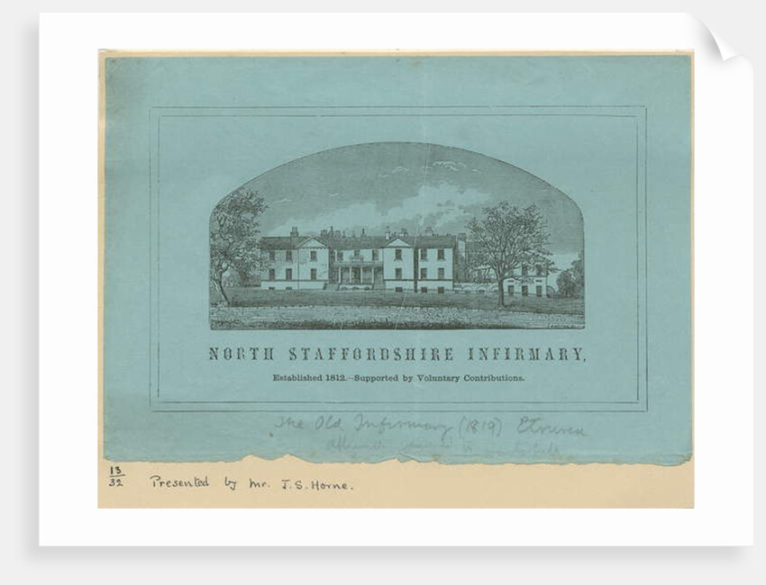 Etruria - 'North Staffordshire Infirmary': line engraving by School English