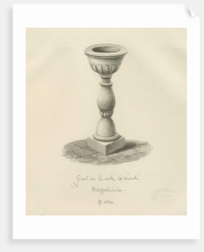 Font in Leek Church by John Buckler