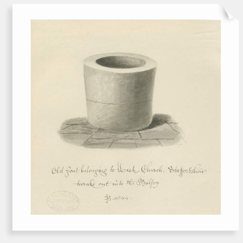 Font in Leek Church by John Buckler