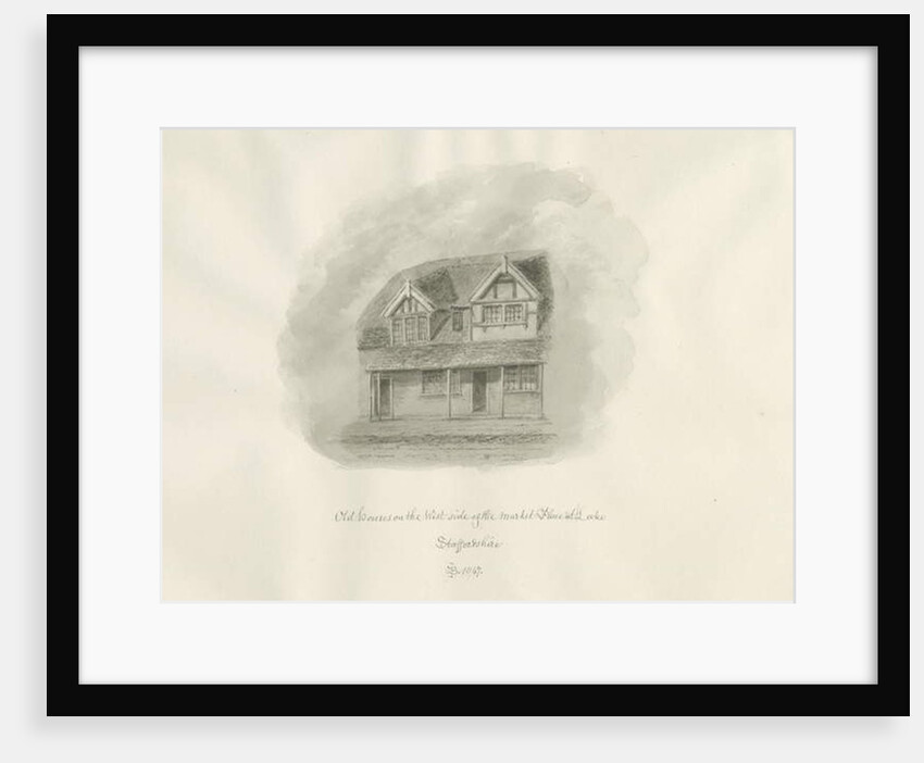 Leek Town - Old Houses in Market Place: sepia drawing, 1847 by John Buckler