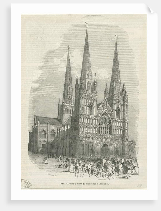 Lichfield Cathedral - West Front: woodcut engraving by School English