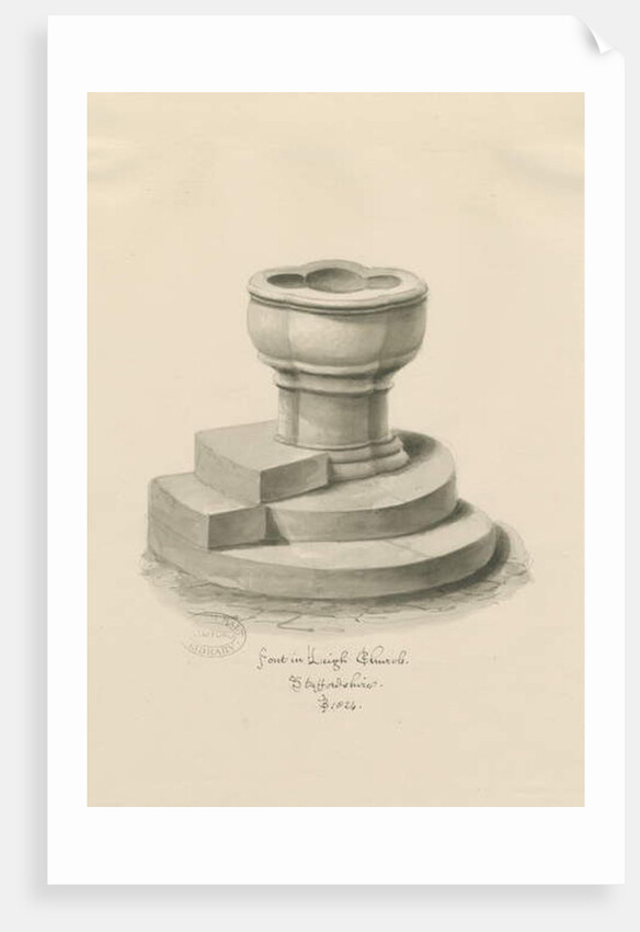 Font in Leigh Church by John Buckler