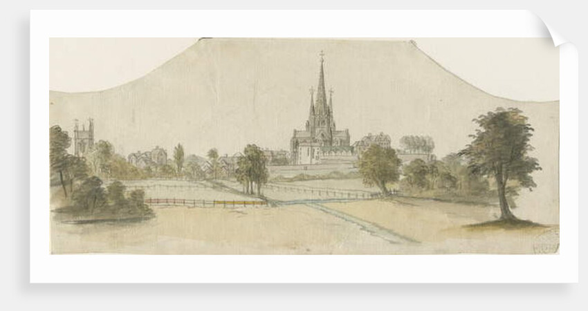 Lichfield Cathedral - East View: tinted pencil drawing by School English