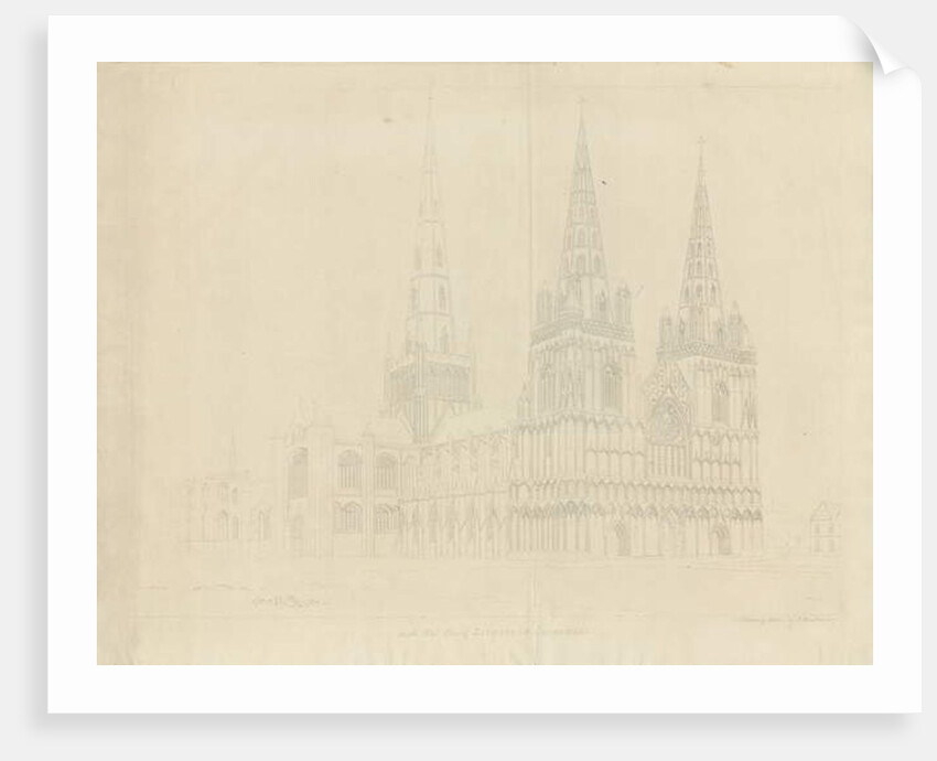 Lichfield Cathedral - North West View: etching, 1807 by John Buckler