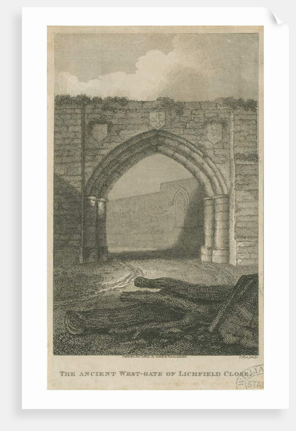 Lichfield - Ancient West Gate of The Close: engraving, nd [c 1805] by School English