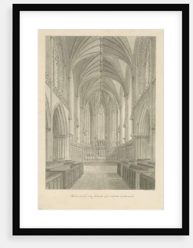 Interior of Lichfield Cathedral - Choir and Lady Chapel: sepia drawing, 1833 by John Chessell Buckler