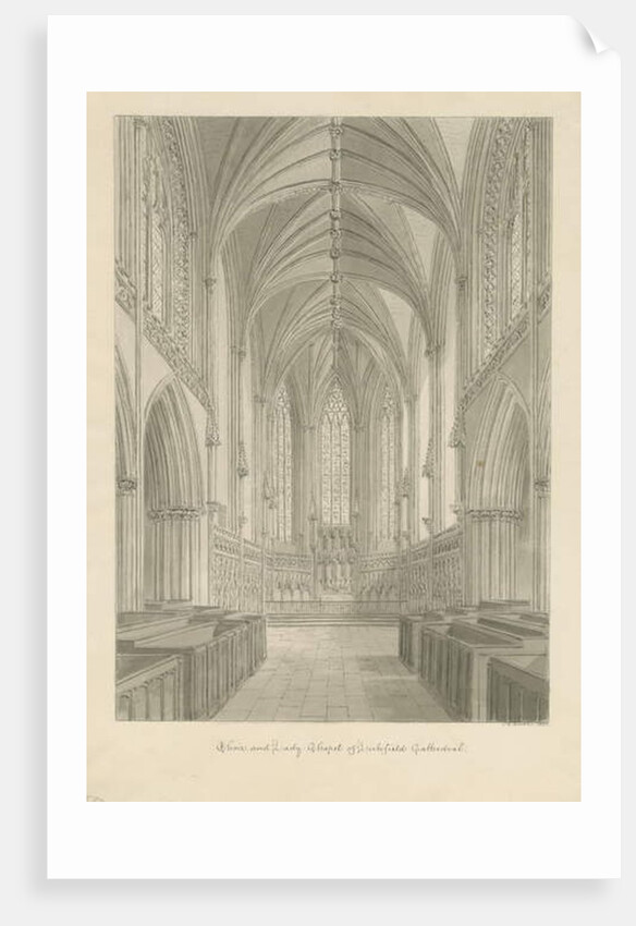 Interior of Lichfield Cathedral - Choir and Lady Chapel: sepia drawing, 1833 by John Chessell Buckler
