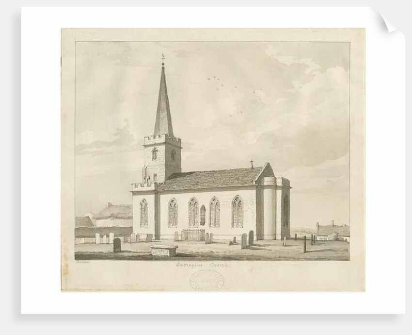 Whittington Church: sepia drawing, 1836 by Thomas Peploe Wood