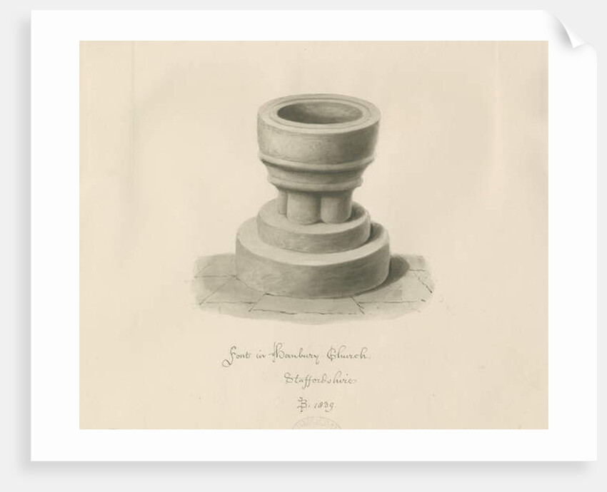 Font in Hanbury Church: sepia drawing, 1839 by John Buckler