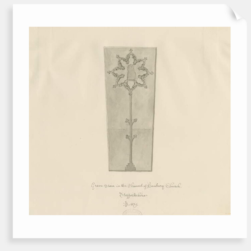 Hanbury Church - Gravestone: sepia drawing, 1839 by John Buckler
