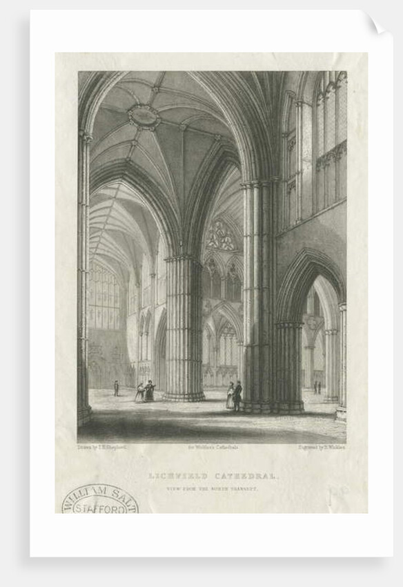 Interior of Lichfield Cathedral - Crossing from the North Transept: engraving by School English