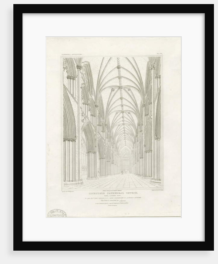 Interior of Lichfield Cathedral - Nave: engraving by John Britton